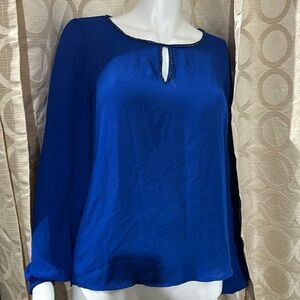 Koton royal blue keyhole long sleeve blouse